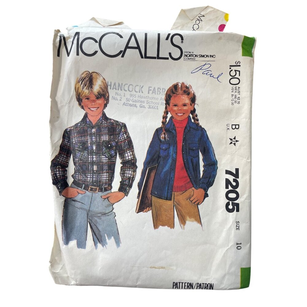 80s McCalls 7205 Sewing Pattern Size 10 Girls Boys Shirt Vintage 1980 Retro CUT